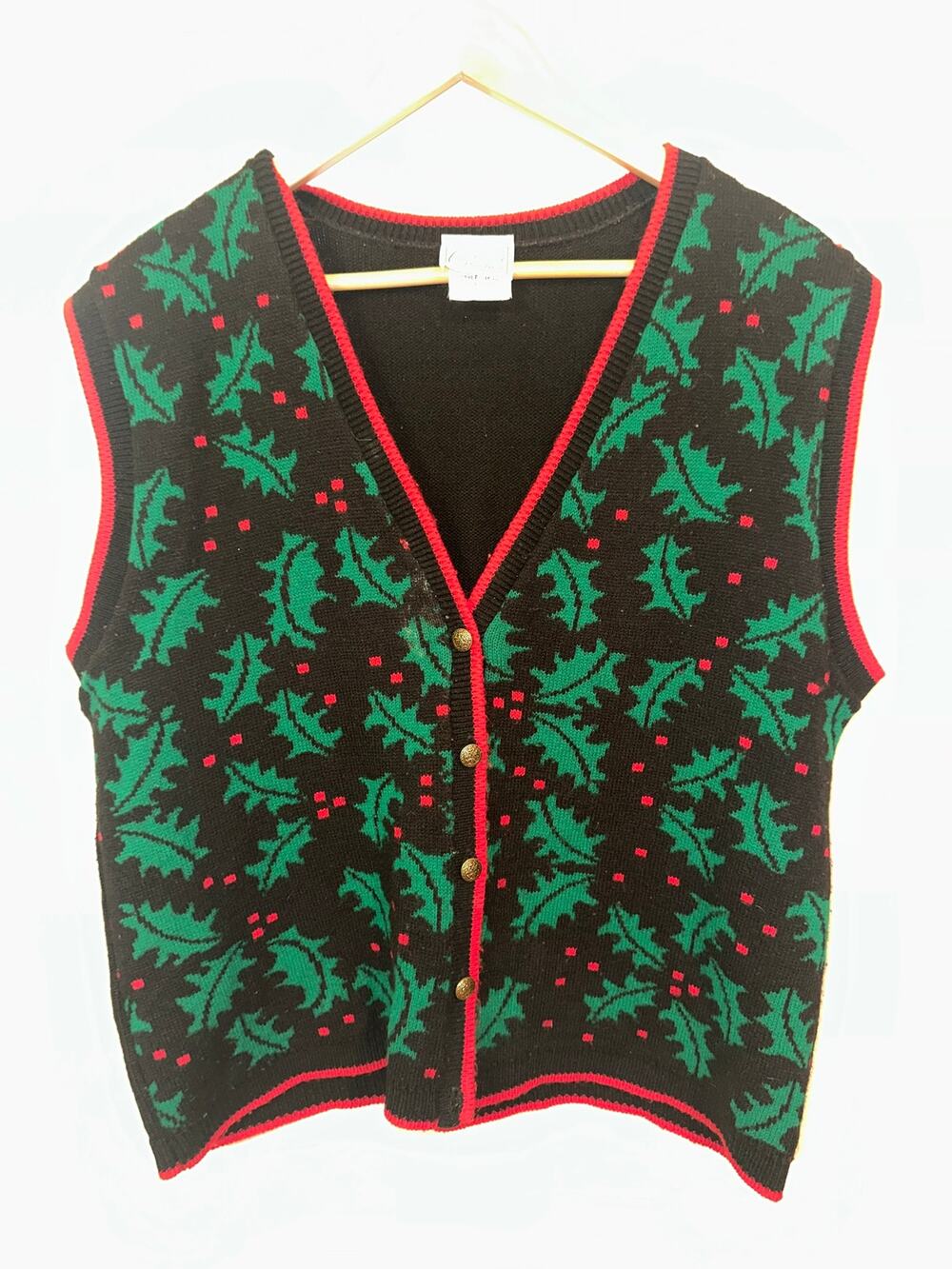 Vintage Company Collection Christmas Holly Sweater Vest Large Made in USA